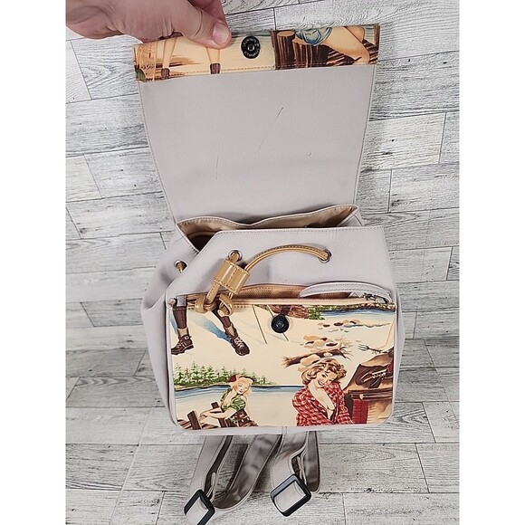 Vintage Pinup Girl Purse Y2K Jeweled Western Camping Fishing Glame Backpack 10" - Picture 6 of 12